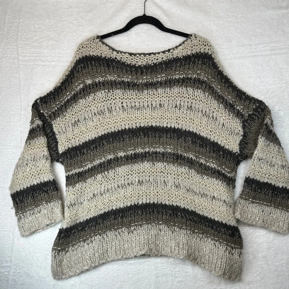 Free People Striped Sweater Womens Medium Grey Oversized Chunky Knit Pullover